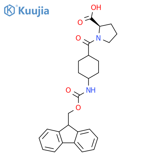 (2R)-1-4-({(9H-fluoren-9-yl)methoxycarbonyl}amino)cyclohexanecarbonylpyrrolidine-2-carboxylic acid structure