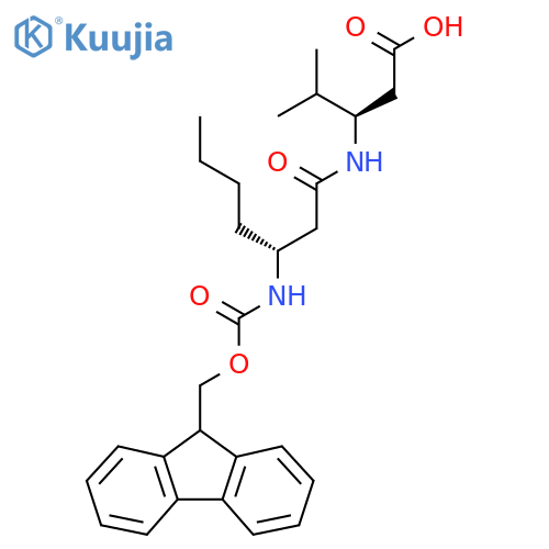 (3R)-3-(3R)-3-({(9H-fluoren-9-yl)methoxycarbonyl}amino)heptanamido-4-methylpentanoic acid structure
