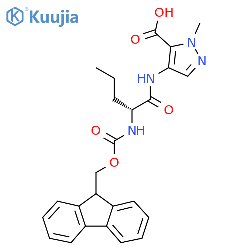 4-(2R)-2-({(9H-fluoren-9-yl)methoxycarbonyl}amino)pentanamido-1-methyl-1H-pyrazole-5-carboxylic acid structure