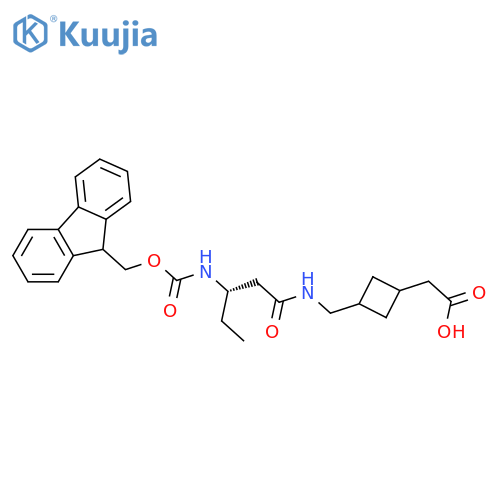2-(3-{(3S)-3-({(9H-fluoren-9-yl)methoxycarbonyl}amino)pentanamidomethyl}cyclobutyl)acetic acid structure