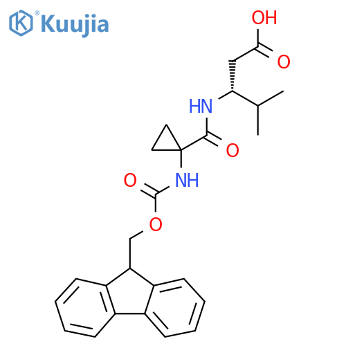 (3R)-3-{1-({(9H-fluoren-9-yl)methoxycarbonyl}amino)cyclopropylformamido}-4-methylpentanoic acid structure