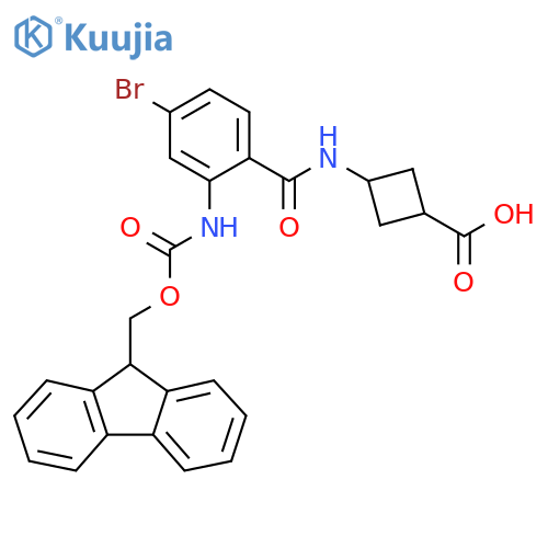 (1r,3r)-3-4-bromo-2-({(9H-fluoren-9-yl)methoxycarbonyl}amino)benzamidocyclobutane-1-carboxylic acid structure