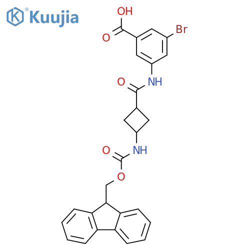 3-bromo-5-(1r,3r)-3-({(9H-fluoren-9-yl)methoxycarbonyl}amino)cyclobutaneamidobenzoic acid structure