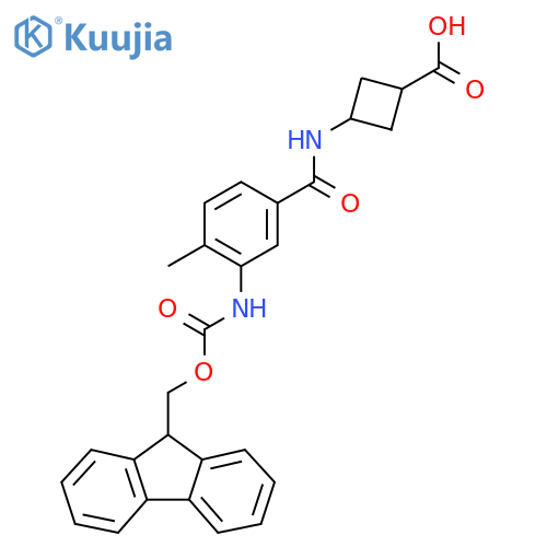 (1s,3s)-3-3-({(9H-fluoren-9-yl)methoxycarbonyl}amino)-4-methylbenzamidocyclobutane-1-carboxylic acid structure