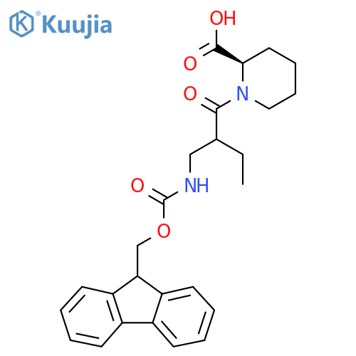 (2R)-1-{2-({(9H-fluoren-9-yl)methoxycarbonyl}amino)methylbutanoyl}piperidine-2-carboxylic acid structure