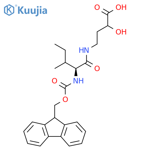 4-(2S)-2-({(9H-fluoren-9-yl)methoxycarbonyl}amino)-3-methylpentanamido-2-hydroxybutanoic acid structure