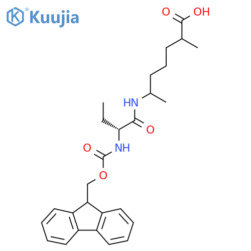 6-(2R)-2-({(9H-fluoren-9-yl)methoxycarbonyl}amino)butanamido-2-methylheptanoic acid structure