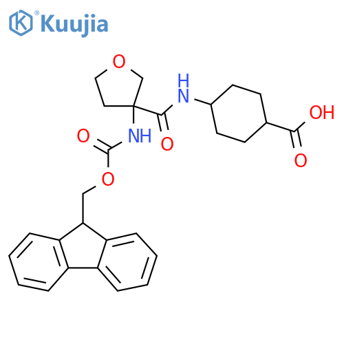 (1r,4r)-4-3-({(9H-fluoren-9-yl)methoxycarbonyl}amino)oxolane-3-amidocyclohexane-1-carboxylic acid structure