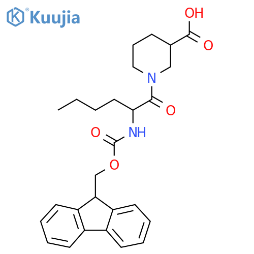1-2-({(9H-fluoren-9-yl)methoxycarbonyl}amino)hexanoylpiperidine-3-carboxylic acid structure