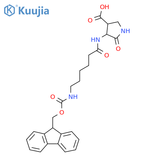 4-6-({(9H-fluoren-9-yl)methoxycarbonyl}amino)hexanamido-5-oxopyrrolidine-3-carboxylic acid structure