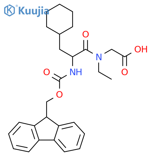 2-3-cyclohexyl-N-ethyl-2-({(9H-fluoren-9-yl)methoxycarbonyl}amino)propanamidoacetic acid structure
