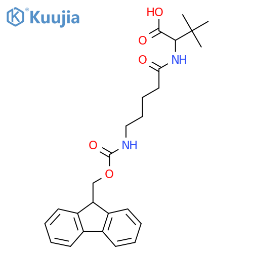 2-5-({(9H-fluoren-9-yl)methoxycarbonyl}amino)pentanamido-3,3-dimethylbutanoic acid structure