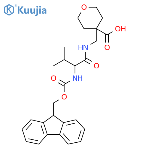 4-{2-({(9H-fluoren-9-yl)methoxycarbonyl}amino)-3-methylbutanamidomethyl}oxane-4-carboxylic acid structure