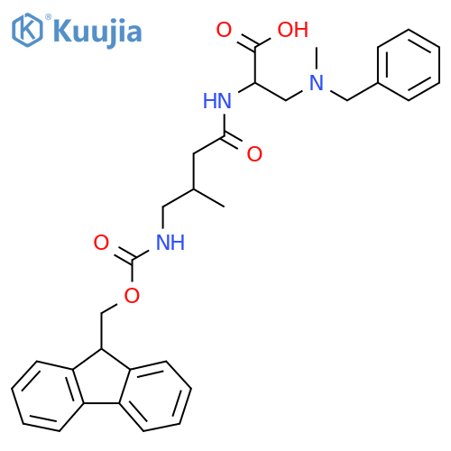 3-benzyl(methyl)amino-2-4-({(9H-fluoren-9-yl)methoxycarbonyl}amino)-3-methylbutanamidopropanoic acid structure