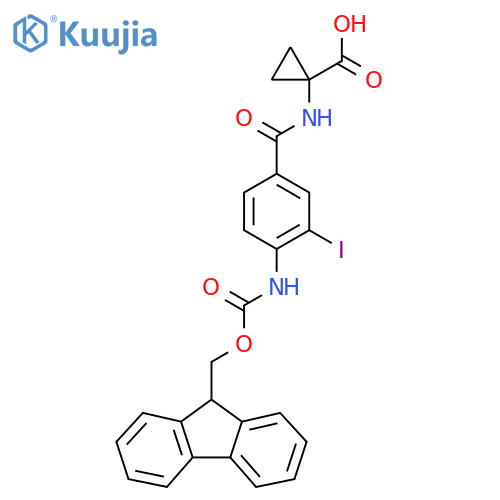 1-4-({(9H-fluoren-9-yl)methoxycarbonyl}amino)-3-iodobenzamidocyclopropane-1-carboxylic acid structure