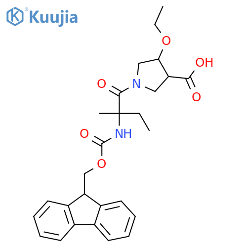 4-ethoxy-1-2-({(9H-fluoren-9-yl)methoxycarbonyl}amino)-2-methylbutanoylpyrrolidine-3-carboxylic acid structure
