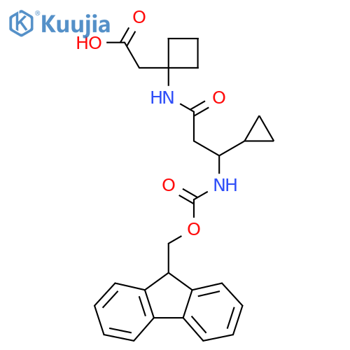 2-{1-3-cyclopropyl-3-({(9H-fluoren-9-yl)methoxycarbonyl}amino)propanamidocyclobutyl}acetic acid structure