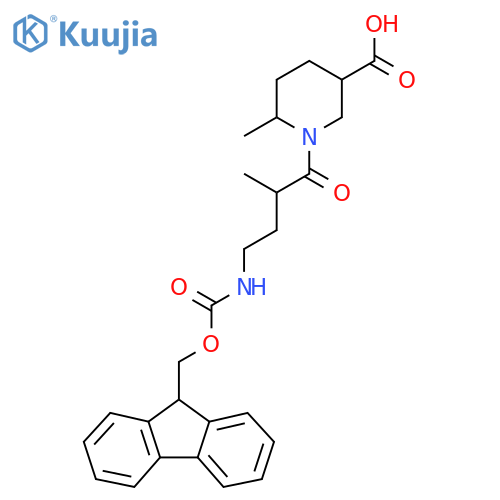 1-4-({(9H-fluoren-9-yl)methoxycarbonyl}amino)-2-methylbutanoyl-6-methylpiperidine-3-carboxylic acid structure