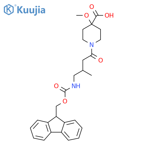 1-4-({(9H-fluoren-9-yl)methoxycarbonyl}amino)-3-methylbutanoyl-4-methoxypiperidine-4-carboxylic acid structure