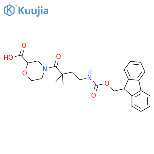 4-4-({(9H-fluoren-9-yl)methoxycarbonyl}amino)-2,2-dimethylbutanoylmorpholine-2-carboxylic acid structure
