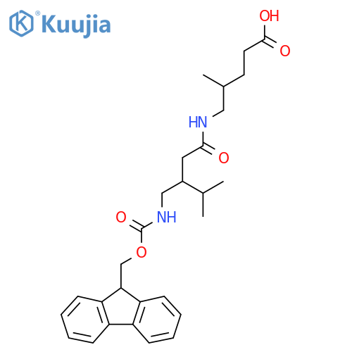 5-{3-({(9H-fluoren-9-yl)methoxycarbonyl}amino)methyl-4-methylpentanamido}-4-methylpentanoic acid structure