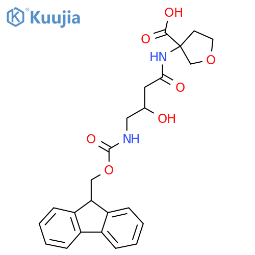 3-4-({(9H-fluoren-9-yl)methoxycarbonyl}amino)-3-hydroxybutanamidooxolane-3-carboxylic acid structure