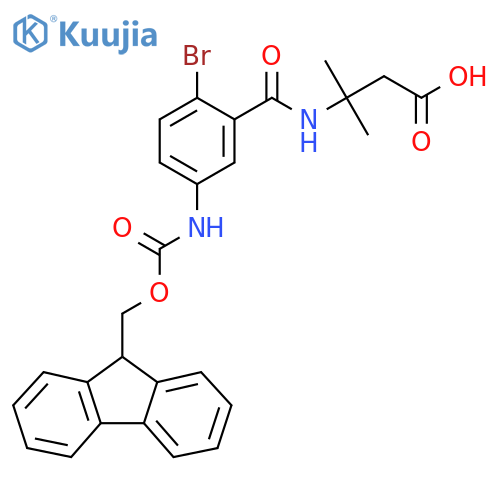 3-{2-bromo-5-({(9H-fluoren-9-yl)methoxycarbonyl}amino)phenylformamido}-3-methylbutanoic acid structure