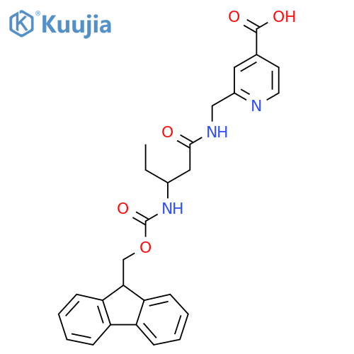 2-{3-({(9H-fluoren-9-yl)methoxycarbonyl}amino)pentanamidomethyl}pyridine-4-carboxylic acid structure