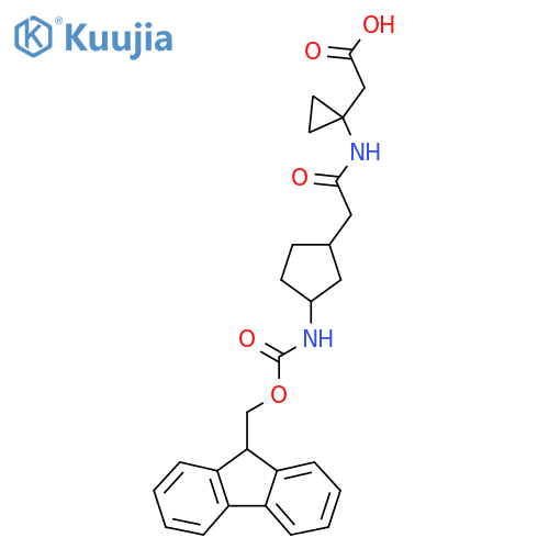 2-(1-{2-3-({(9H-fluoren-9-yl)methoxycarbonyl}amino)cyclopentylacetamido}cyclopropyl)acetic acid structure