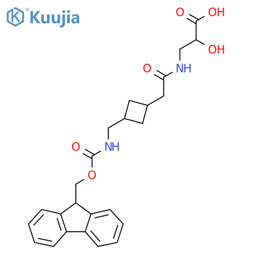 3-(2-{3-({(9H-fluoren-9-yl)methoxycarbonyl}amino)methylcyclobutyl}acetamido)-2-hydroxypropanoic acid structure