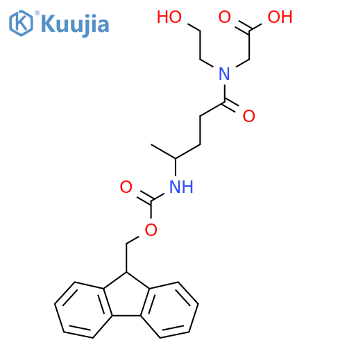2-4-({(9H-fluoren-9-yl)methoxycarbonyl}amino)-N-(2-hydroxyethyl)pentanamidoacetic acid structure