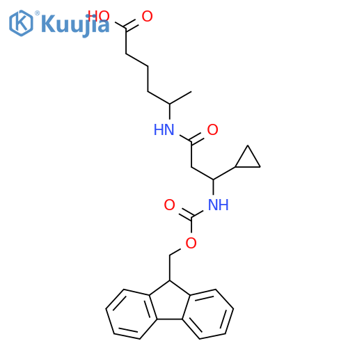 5-3-cyclopropyl-3-({(9H-fluoren-9-yl)methoxycarbonyl}amino)propanamidohexanoic acid structure