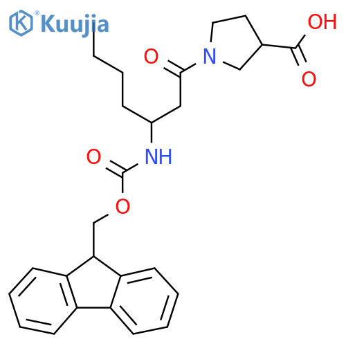 1-3-({(9H-fluoren-9-yl)methoxycarbonyl}amino)heptanoylpyrrolidine-3-carboxylic acid structure