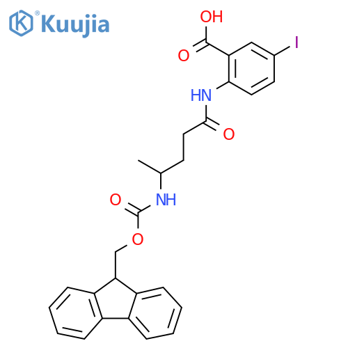 2-4-({(9H-fluoren-9-yl)methoxycarbonyl}amino)pentanamido-5-iodobenzoic acid structure