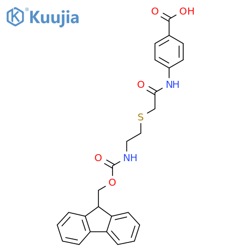 4-(2-{2-({(9H-fluoren-9-yl)methoxycarbonyl}amino)ethylsulfanyl}acetamido)benzoic acid structure