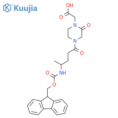 2-{4-4-({(9H-fluoren-9-yl)methoxycarbonyl}amino)pentanoyl-2-oxopiperazin-1-yl}acetic acid structure