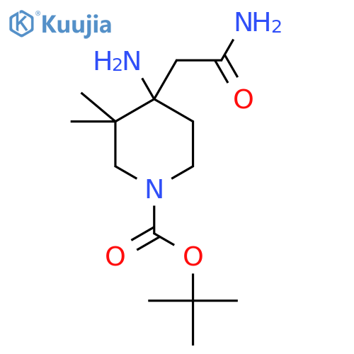 tert-butyl 4-amino-4-(carbamoylmethyl)-3,3-dimethylpiperidine-1-carboxylate structure