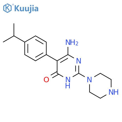 6-Amino-2-(piperazin-1-yl)-5-[4-(propan-2-yl)phenyl]-3,4-dihydropyrimidin-4-one structure