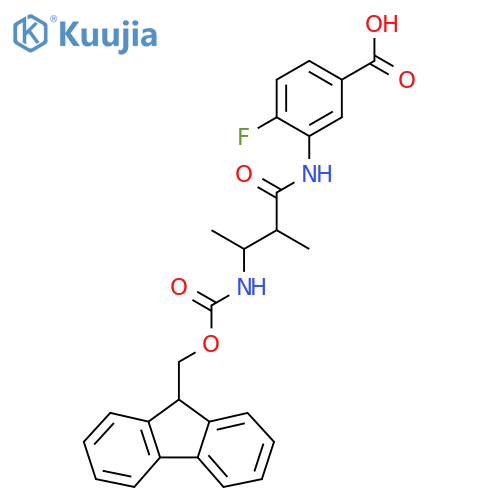 3-3-({(9H-fluoren-9-yl)methoxycarbonyl}amino)-2-methylbutanamido-4-fluorobenzoic acid structure
