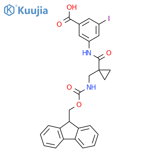 3-{1-({(9H-fluoren-9-yl)methoxycarbonyl}amino)methylcyclopropaneamido}-5-iodobenzoic acid structure