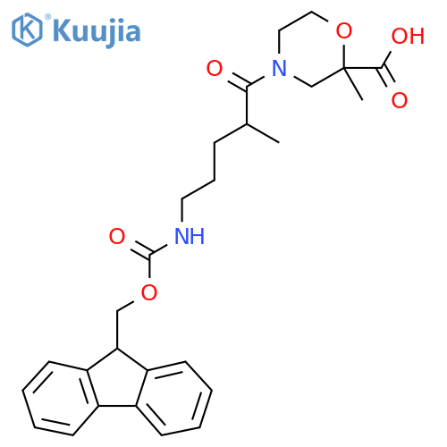 4-5-({(9H-fluoren-9-yl)methoxycarbonyl}amino)-2-methylpentanoyl-2-methylmorpholine-2-carboxylic acid structure