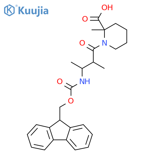 1-3-({(9H-fluoren-9-yl)methoxycarbonyl}amino)-2-methylbutanoyl-2-methylpiperidine-2-carboxylic acid structure