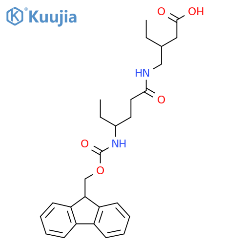 3-{4-({(9H-fluoren-9-yl)methoxycarbonyl}amino)hexanamidomethyl}pentanoic acid structure
