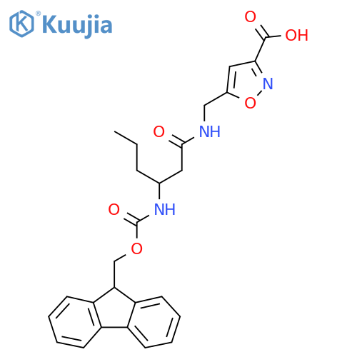 5-{3-({(9H-fluoren-9-yl)methoxycarbonyl}amino)hexanamidomethyl}-1,2-oxazole-3-carboxylic acid structure