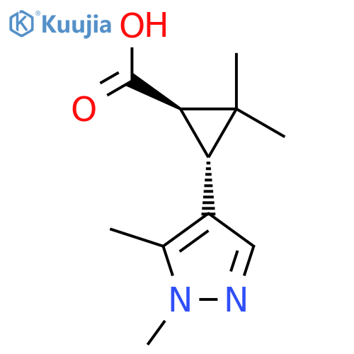 rac-(1R,3R)-3-(1,5-dimethyl-1H-pyrazol-4-yl)-2,2-dimethylcyclopropane-1-carboxylic acid structure