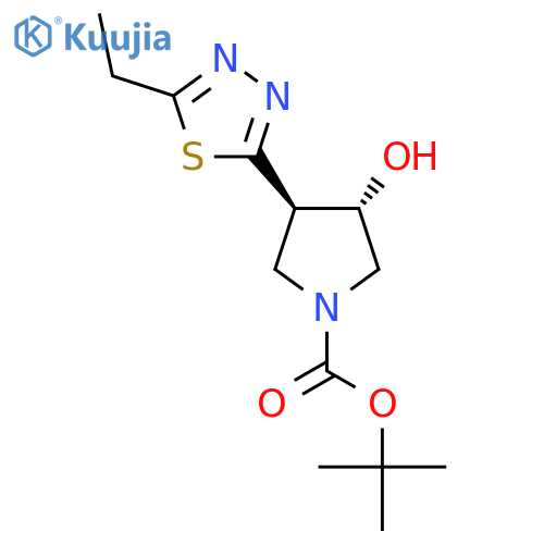 rac-tert-butyl (3R,4S)-3-(5-ethyl-1,3,4-thiadiazol-2-yl)-4-hydroxypyrrolidine-1-carboxylate structure
