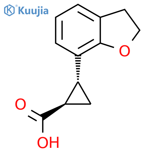 rac-(1R,2R)-2-(2,3-dihydro-1-benzofuran-7-yl)cyclopropane-1-carboxylic acid structure