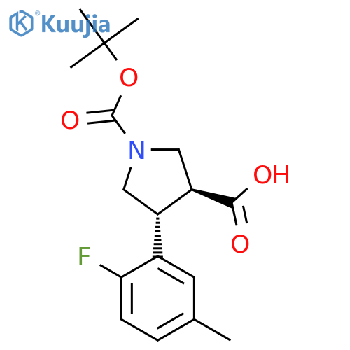 rac-(3R,4S)-1-(tert-butoxy)carbonyl-4-(2-fluoro-5-methylphenyl)pyrrolidine-3-carboxylic acid structure