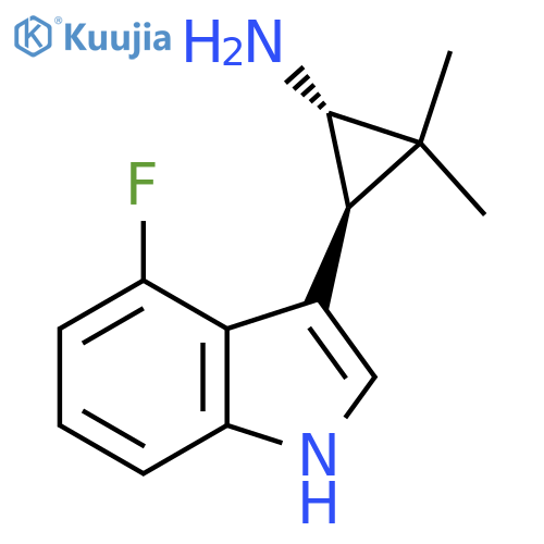 rac-(1R,3R)-3-(4-fluoro-1H-indol-3-yl)-2,2-dimethylcyclopropan-1-amine structure