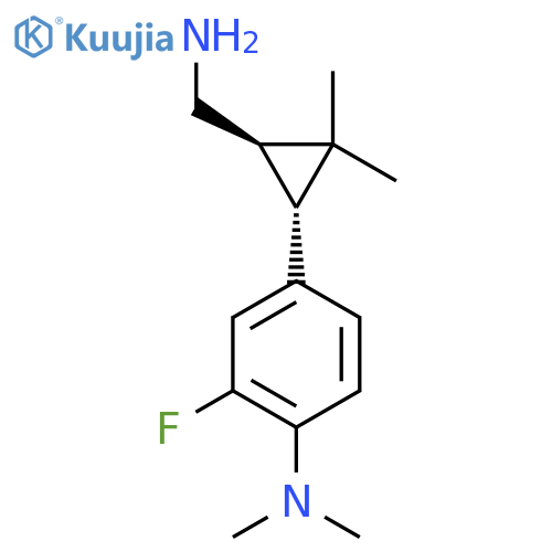 rac-4-(1R,3R)-3-(aminomethyl)-2,2-dimethylcyclopropyl-2-fluoro-N,N-dimethylaniline structure